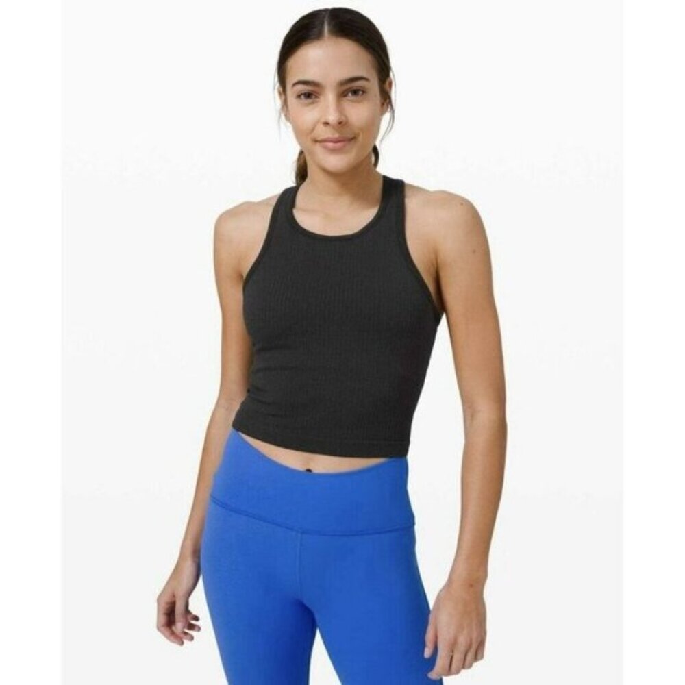 Lululemon Ebb To Street Racerback Crop Tank Black Size 12 EUC